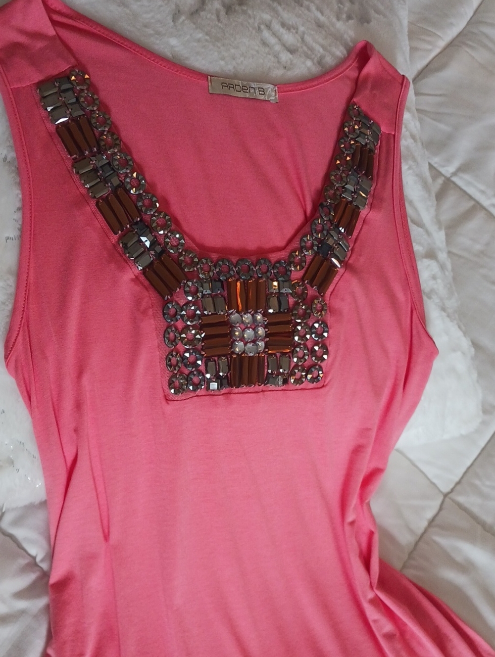Arden B Coral Pink Jeweled Sleeveless Tank Top